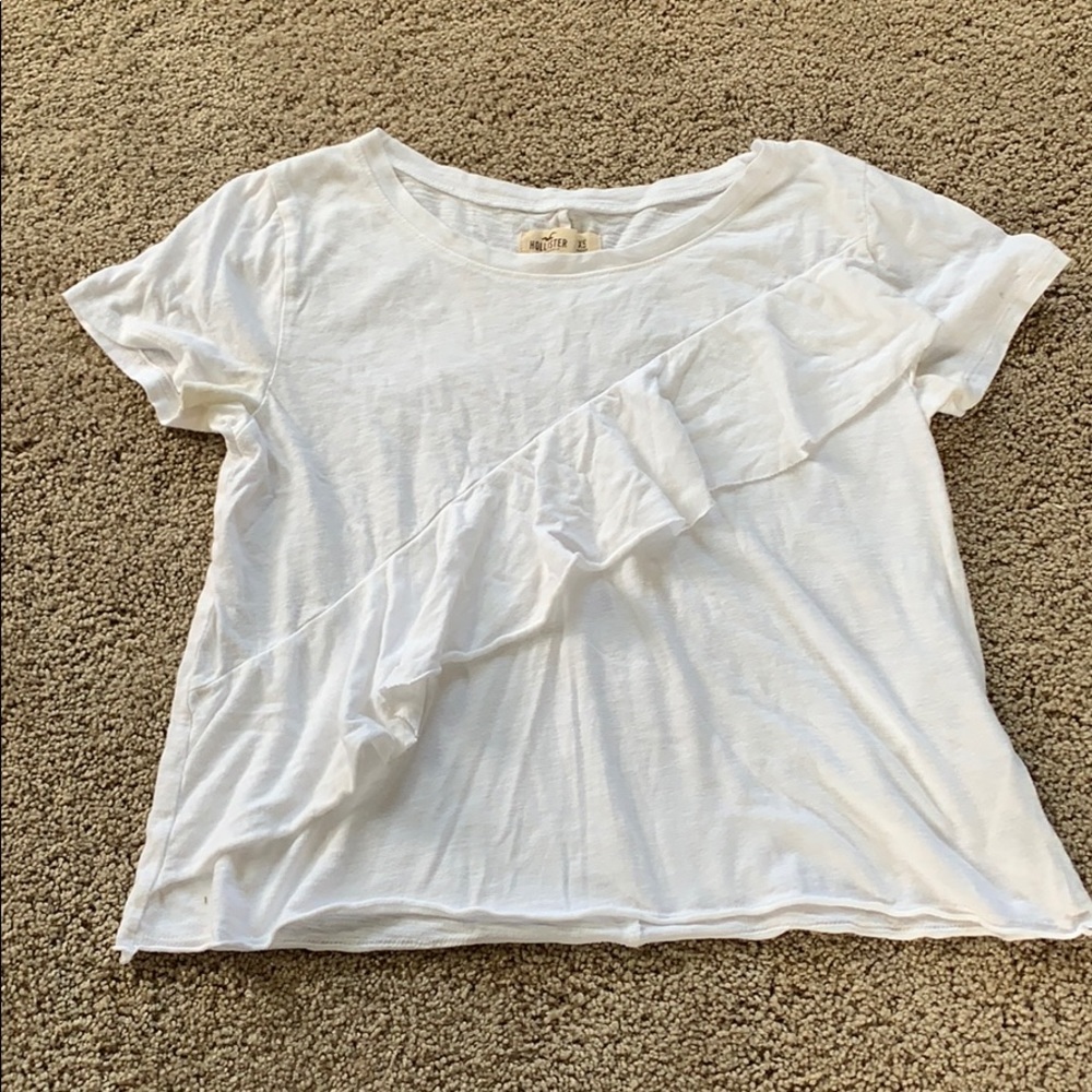 White tee shirt with ruffle on front